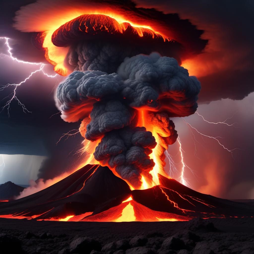 Exploding Volcano Under Supercell Thunderstorm