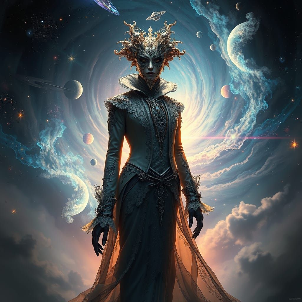 Baroque Figure in Cosmic Nebula, Digital Painting