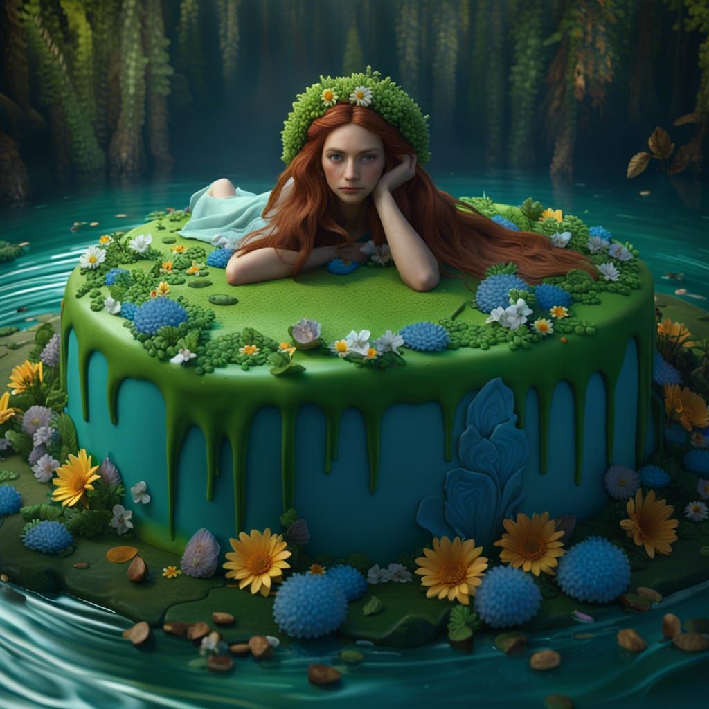 Ophelia Cake: Fantasy River Scene in Detailed Matte Painting