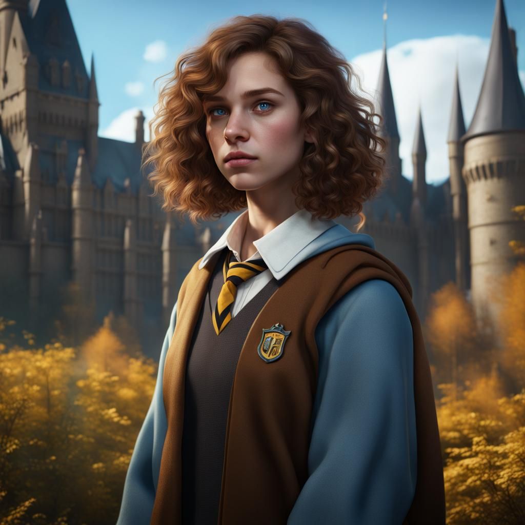 Sad Hufflepuff Girl in Digital Art Style