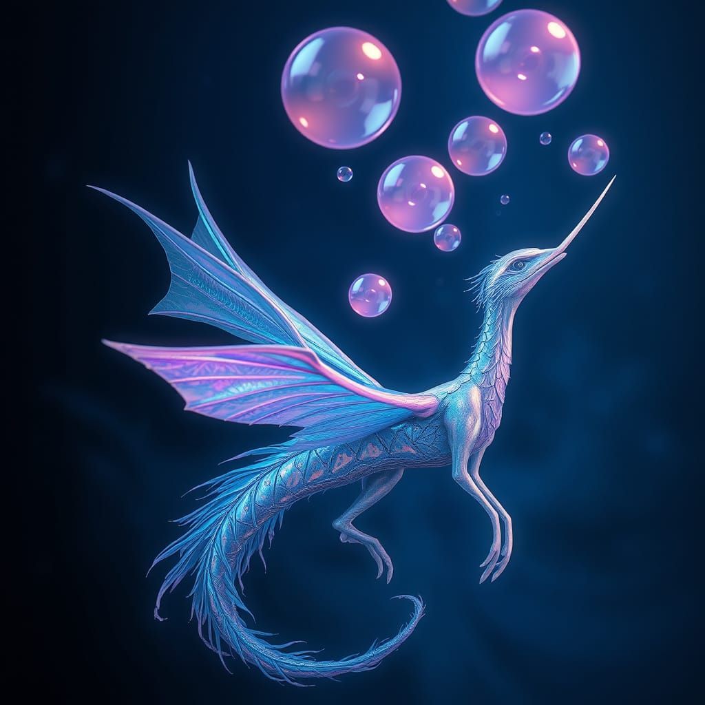Mythical Creature Blows Pastel Pink Bubble Gum Bubbles in Da...