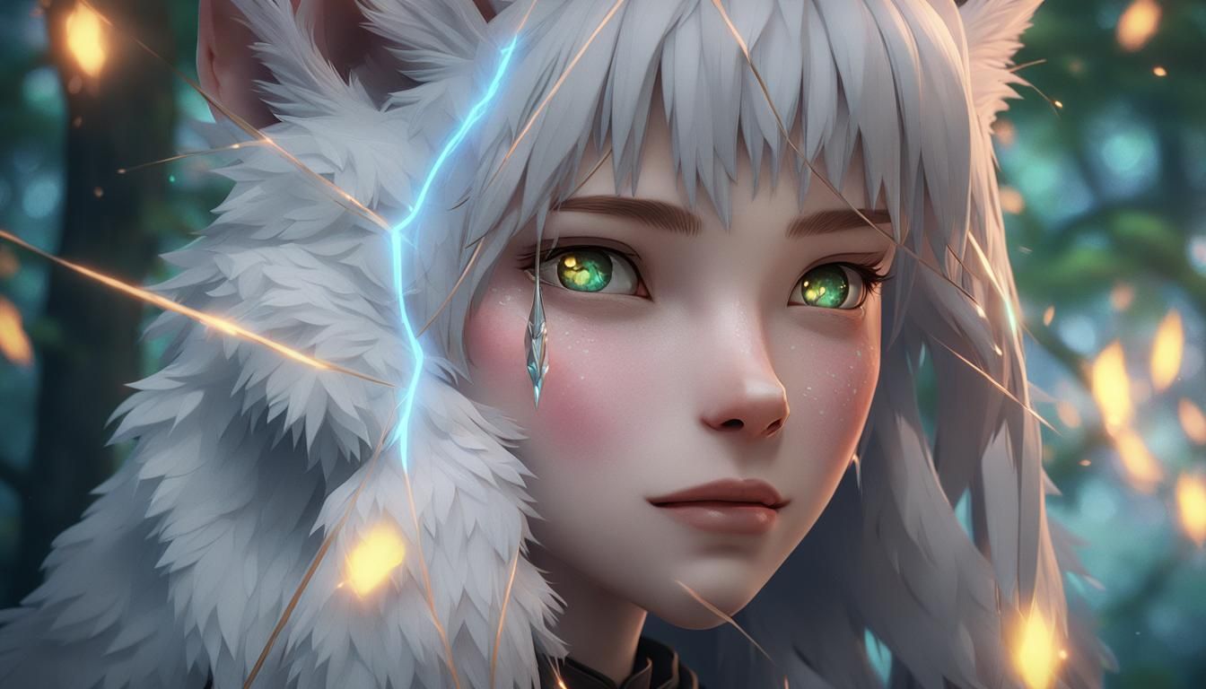 Mystical Wolf Girl in 3D Anime Style