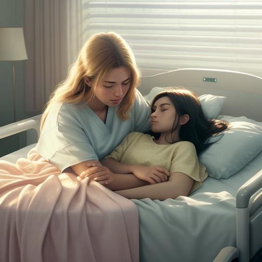 Touching Hospital Scene with Sisters in Golden Light
