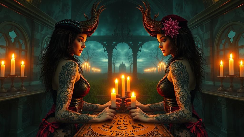 Tattooed Rocker Woman in Gothic Mansion, Rackham-esque Style