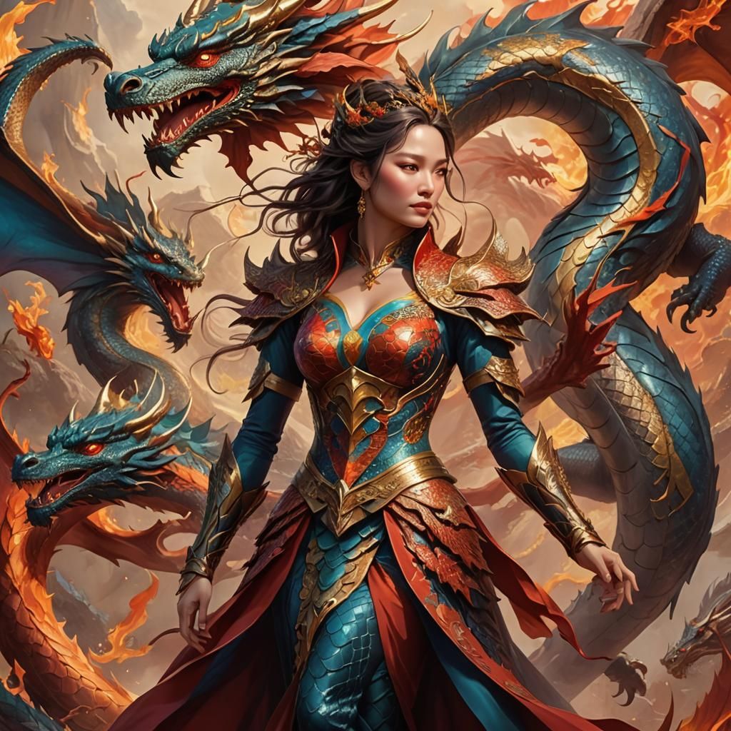 Dragon Woman: Mythical Fusion in Digital Art