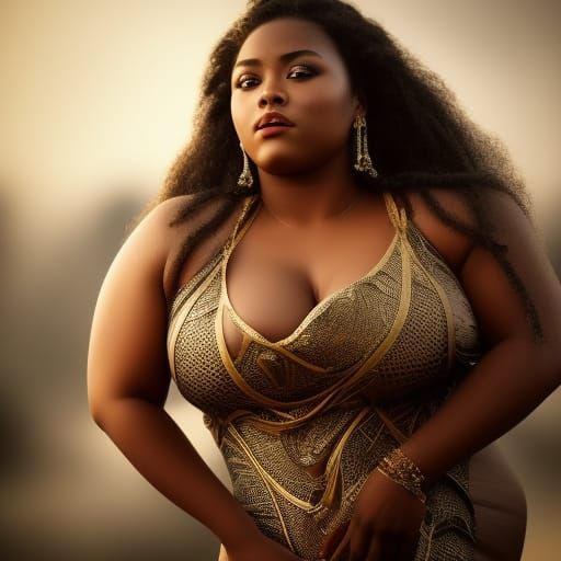 Goddess: Curvy Ebony Woman in Hyperrealistic Style