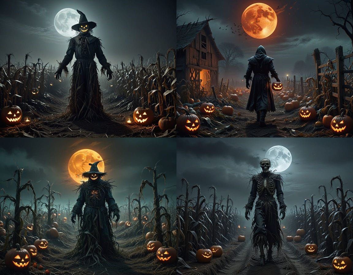 Eerie Halloween Harvest Festival with Ghostly Scarecrows