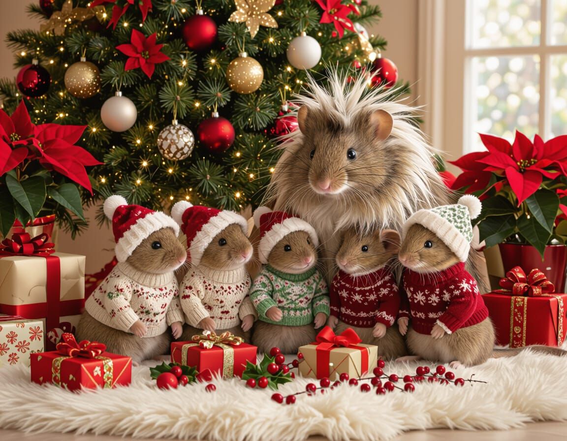 Cute Mouse Family Celebrating Christmas Cheer