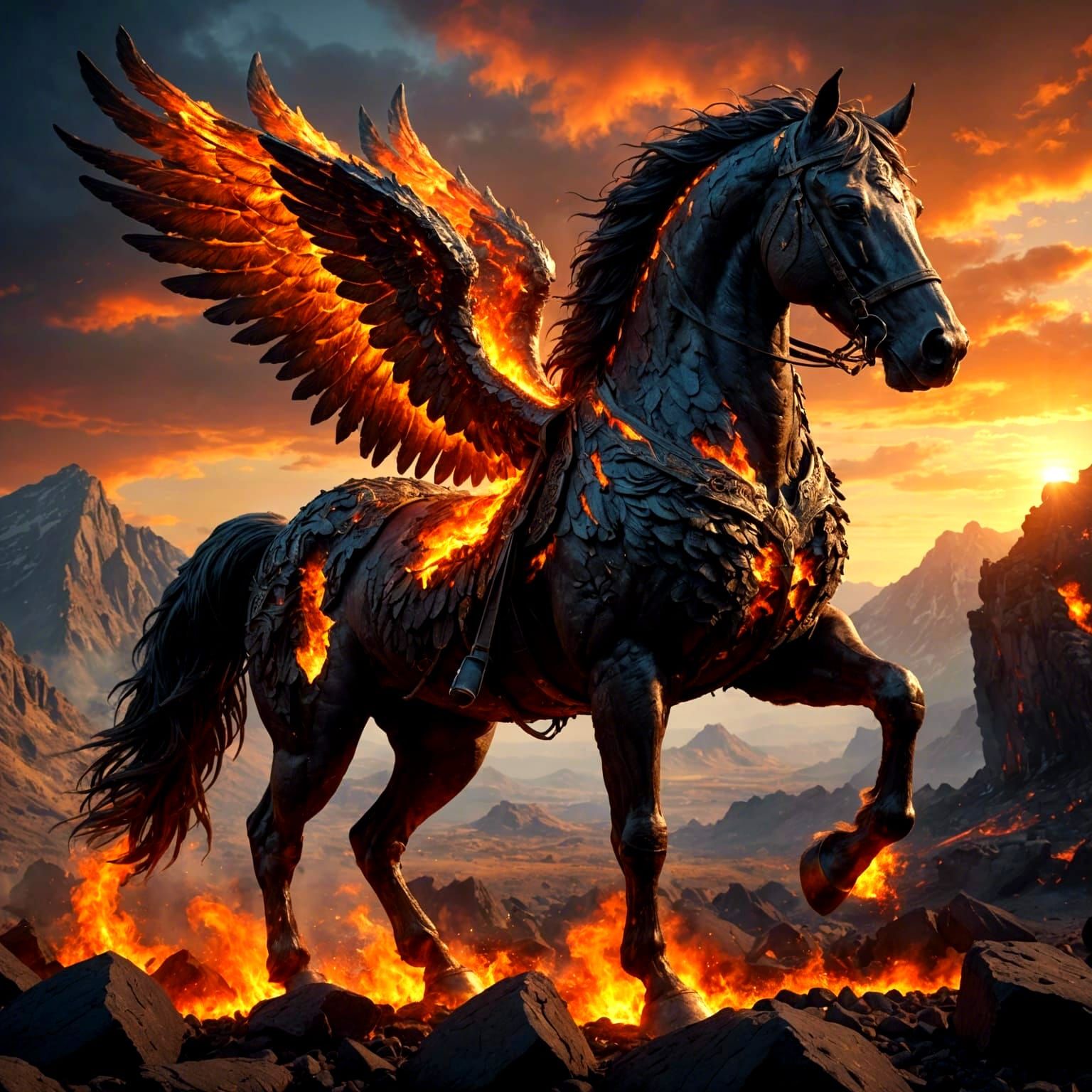 Fiery Winged Horse Digital Painting