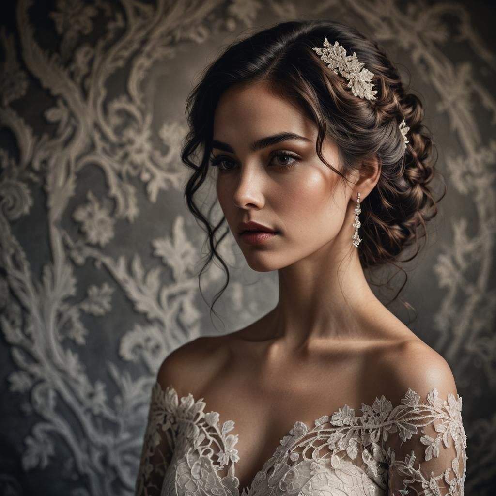 Glamorous Woman in Lace Dress with Chiaroscuro Lighting