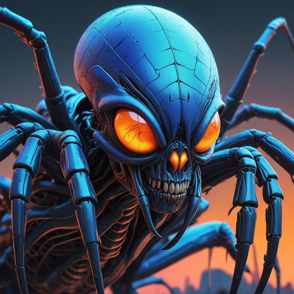 Cyberpunk Alien Spider Creature in Neon Blue Glow
