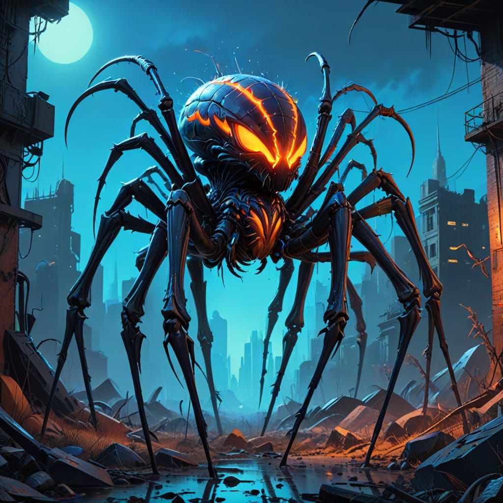 Majestic Black Spider Creature Dominates Post-Apocalyptic La...