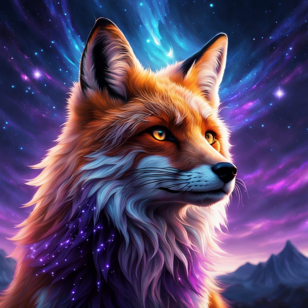 Fox Soars Through the Starry Night Sky Under the Southern Cr...