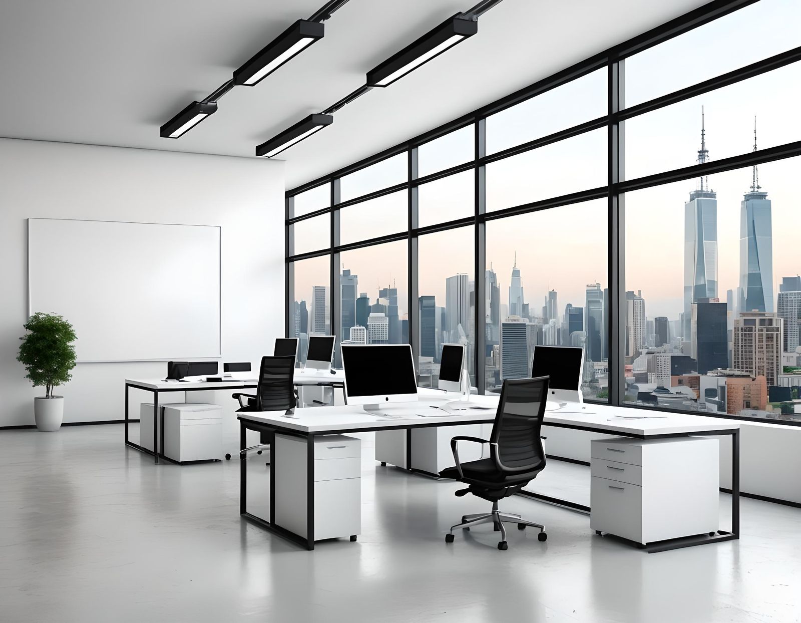 Modern Open Plan Office with Cityscape View