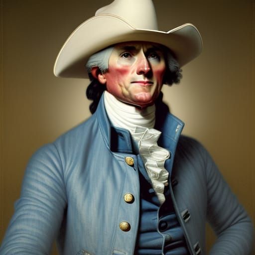 Thomas Jefferson in Denim Jacket, Art Nouveau Portrait