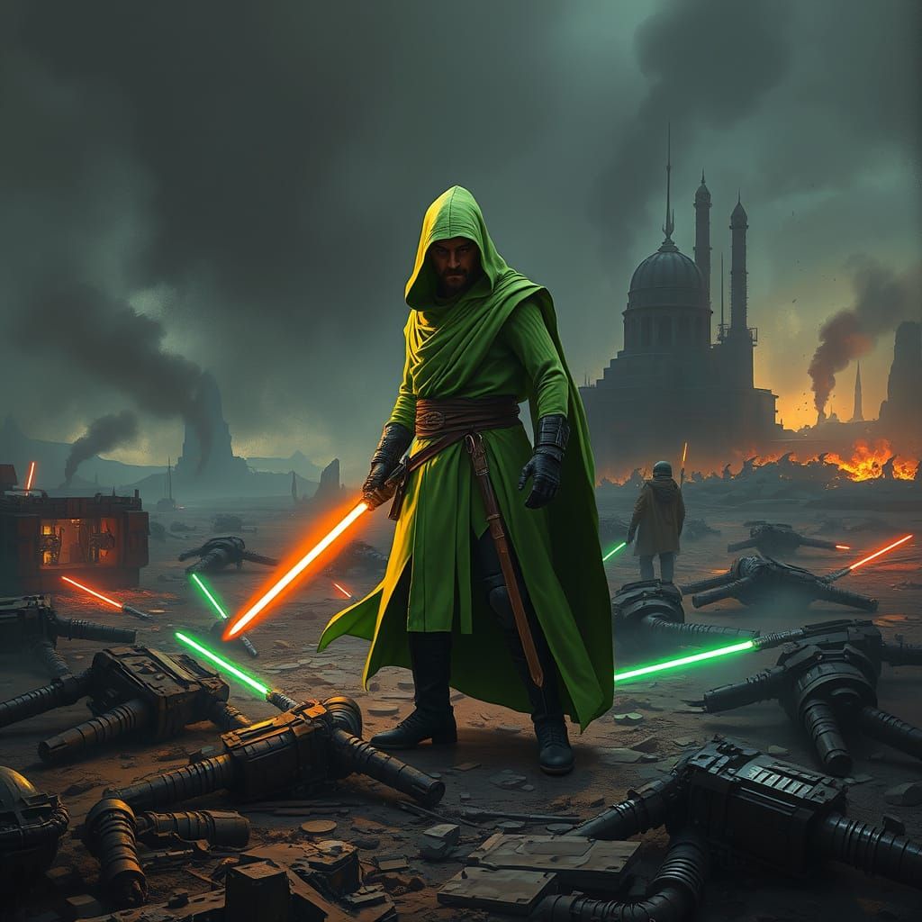 Jedi Warrior on Battlefield in Gothic Fantasy Style