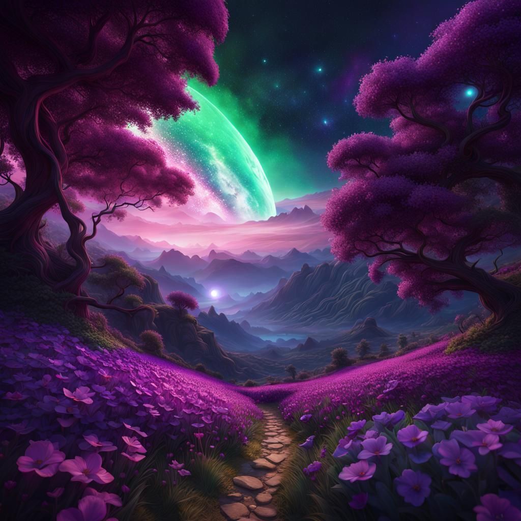 Dreamlike Emerald and Purple Celestial Vista