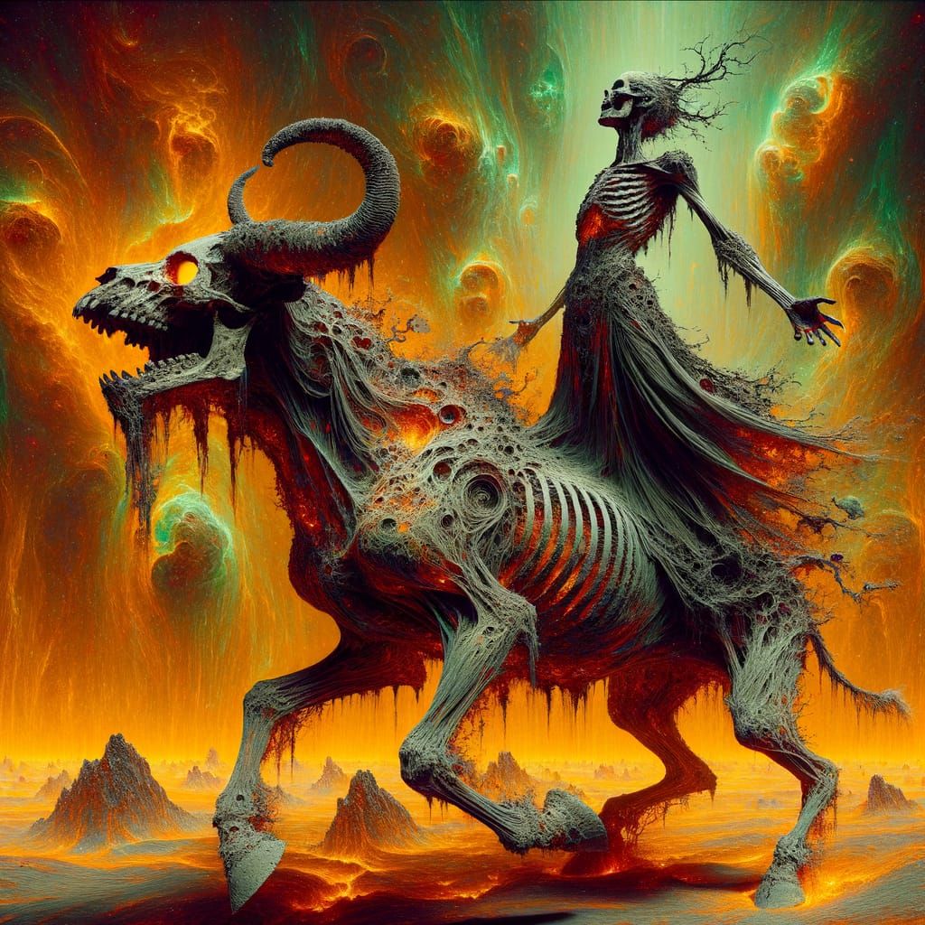 Primordial Horror in Ancient Landscape, in Cyberpunk Style