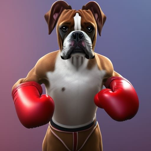 Boxer Dog Ready to Box, Detailed Matte Painting