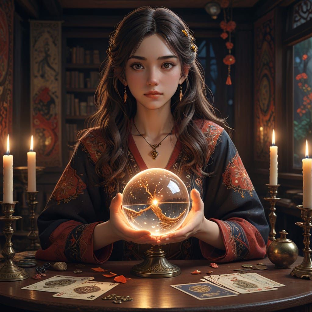 Mystical Bohemian Woman with Crystal Ball