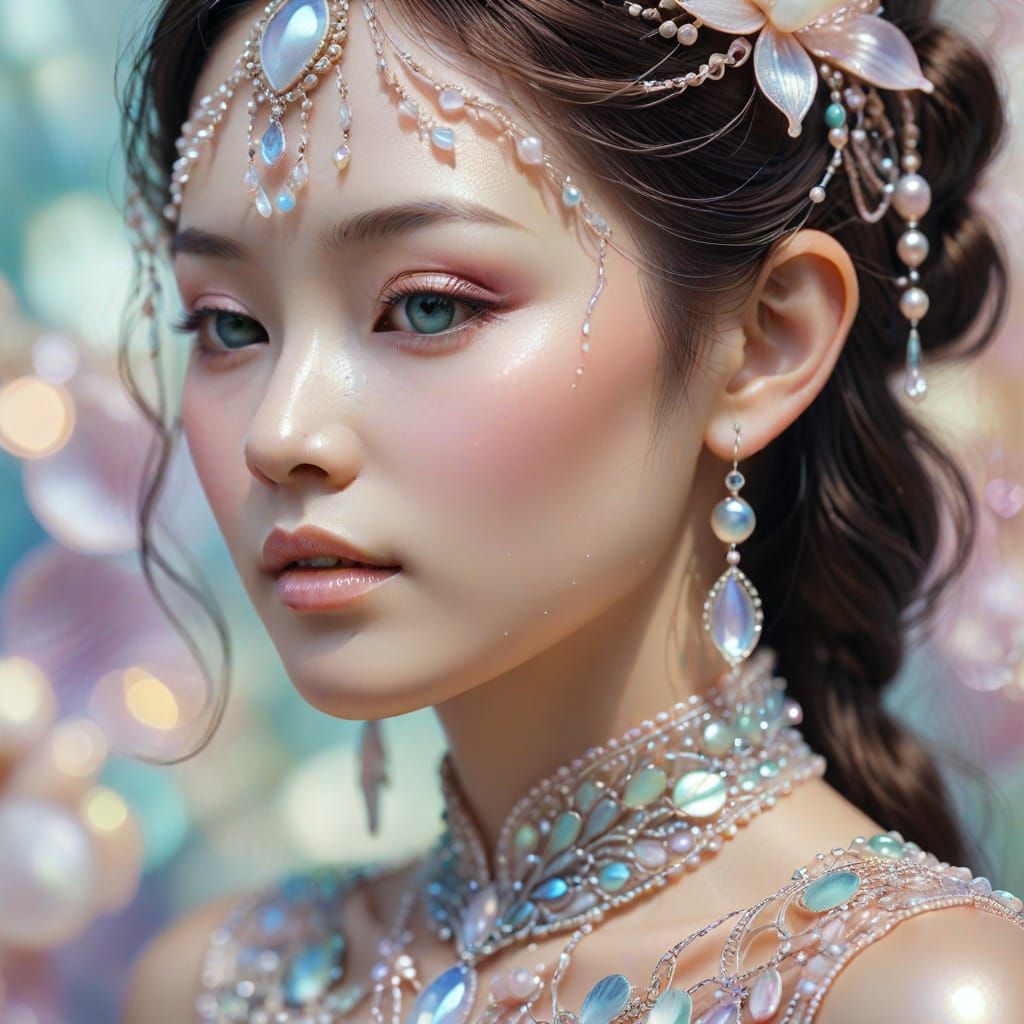 Art Nouveau Asian Woman Sculpture in Glass Beads