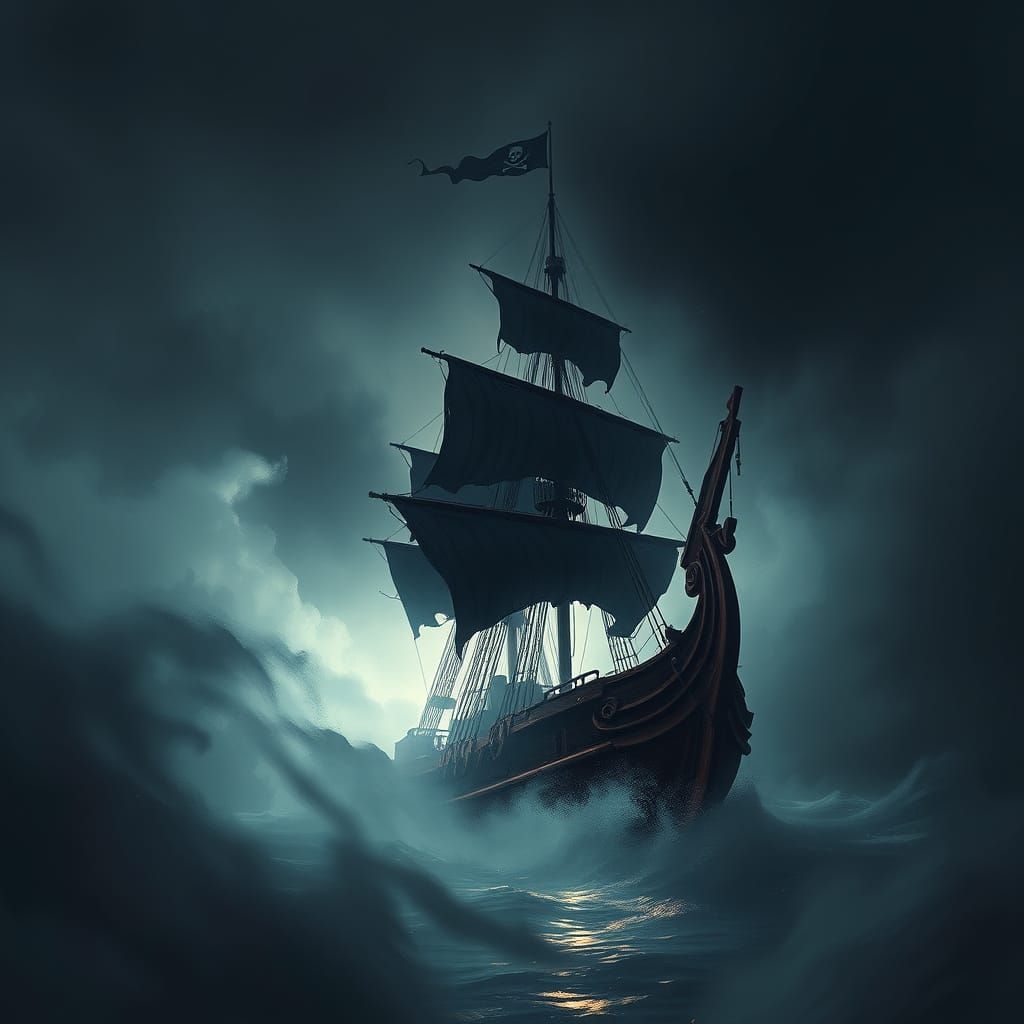 Ethereal Pirate Ghost Ship Materialises in the Darkness