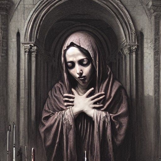 Distorted Virgin Mary Crying Blood: Horror Art