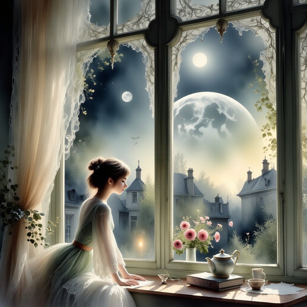 Enchanted Cafe: Art Nouveau Dreamscape in Watercolour