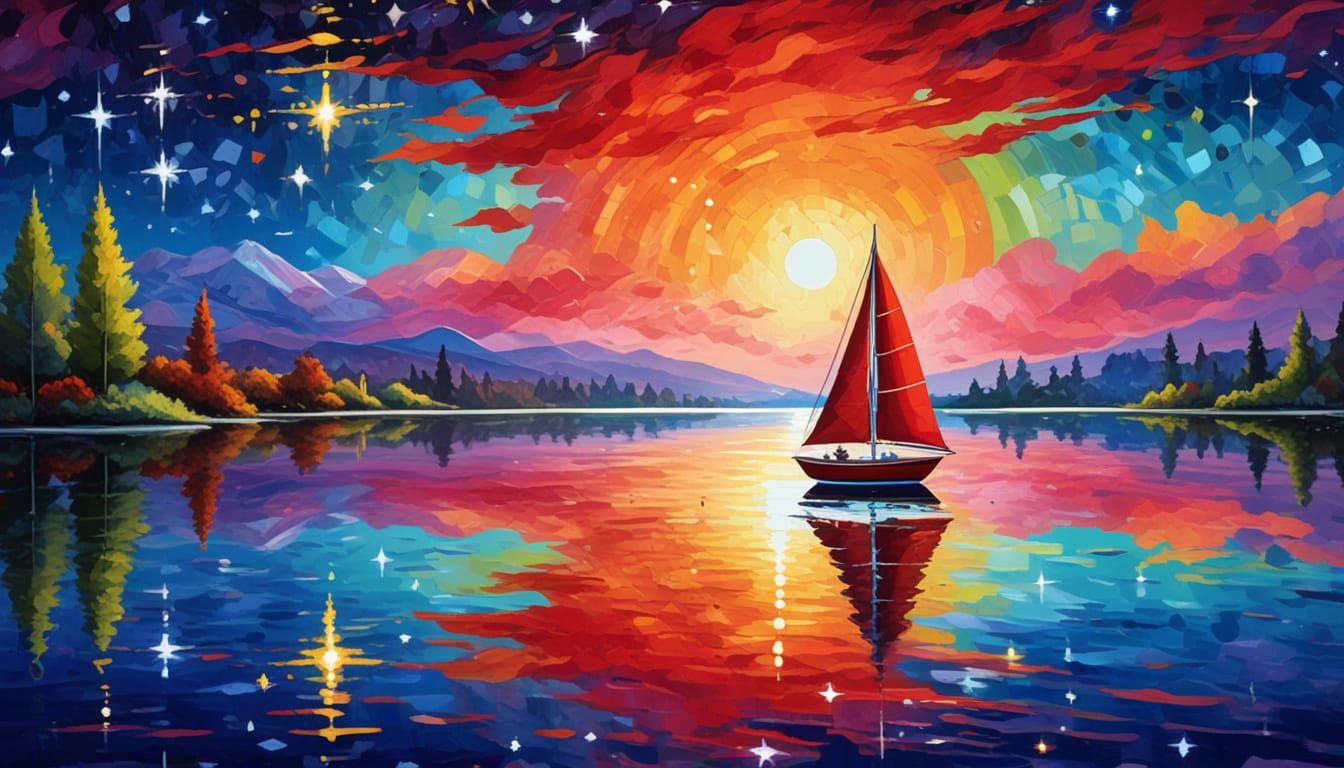Cosmic Sailboat in Impressionist Fauvism Style