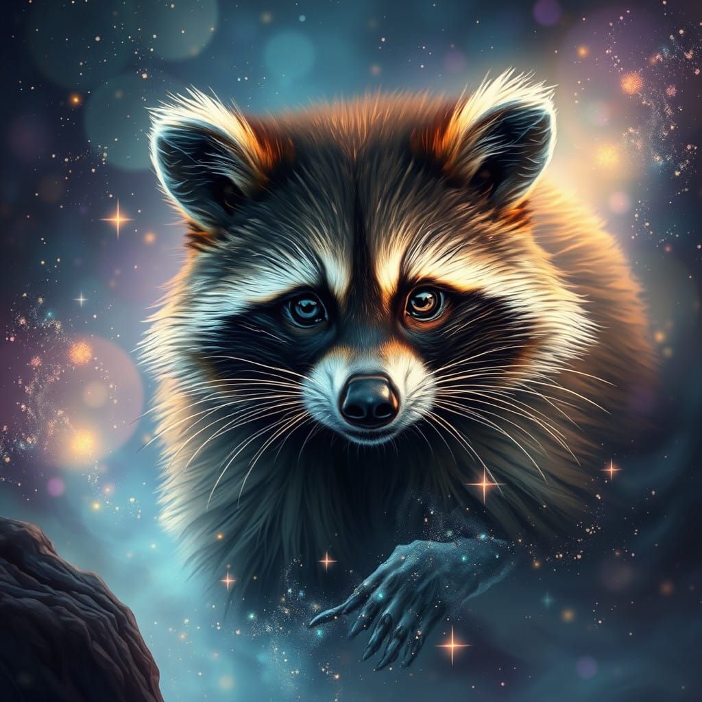 Ethereal Raccoon in a Celestial Realm