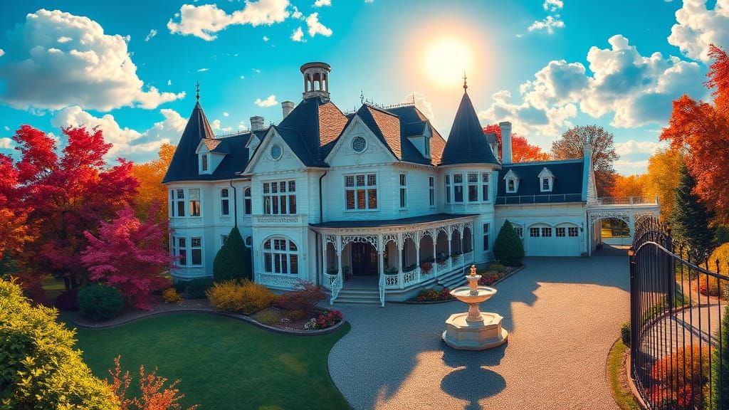 Victorian Mansion Dreamscape in Vibrant, Surrealist Style