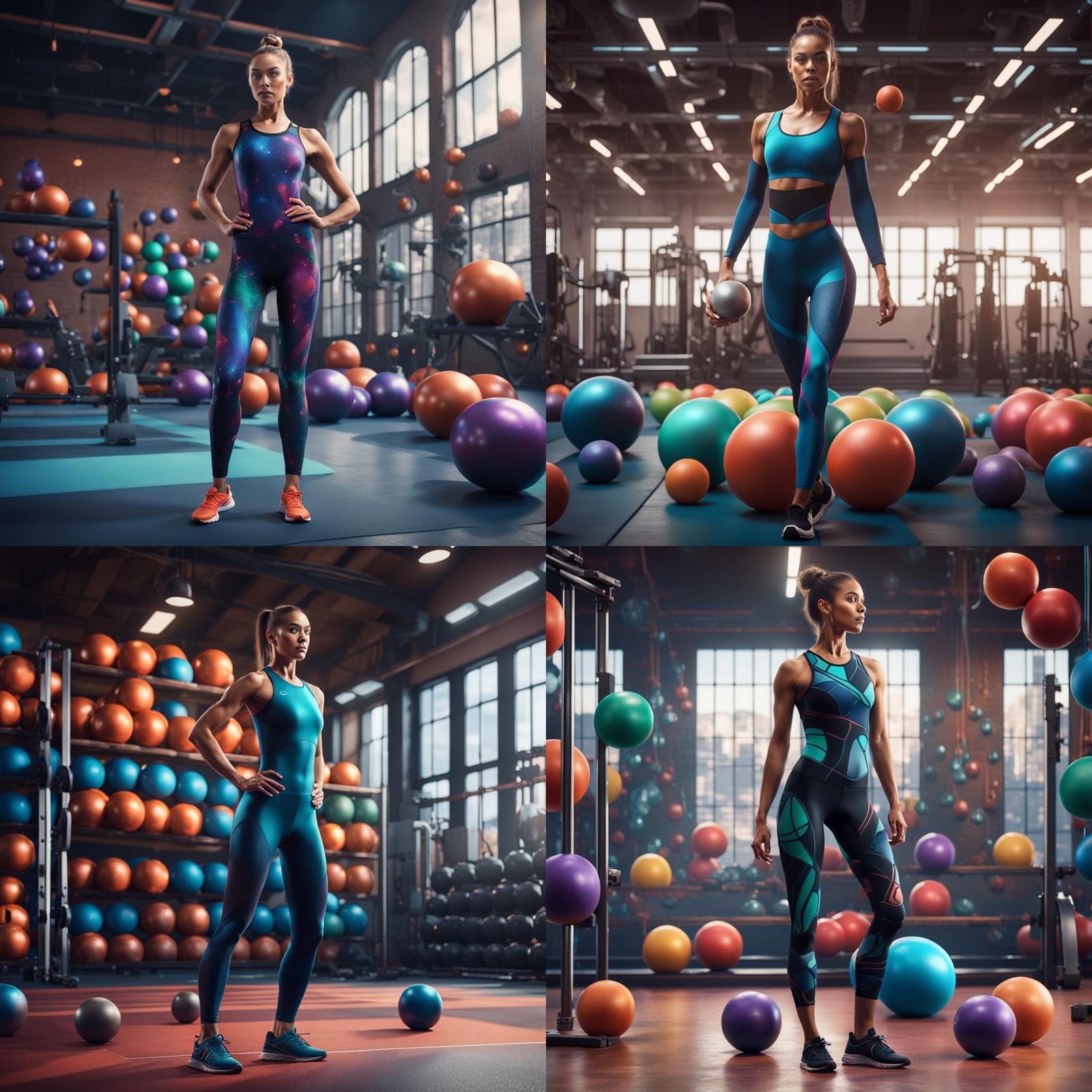 Woman in Spandex Unitard at Gym: Detailed Matte Painting