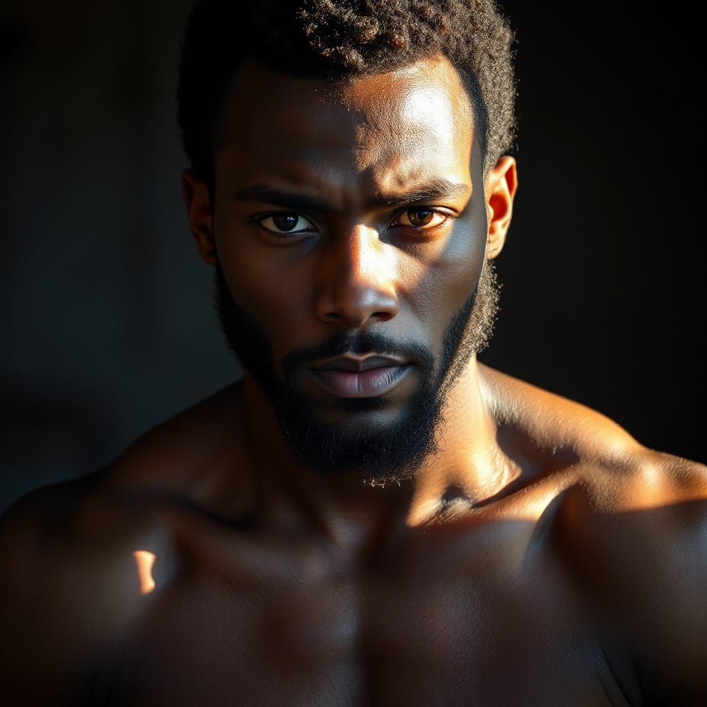 Chiseled Black Alpha Male with Intense Gaze