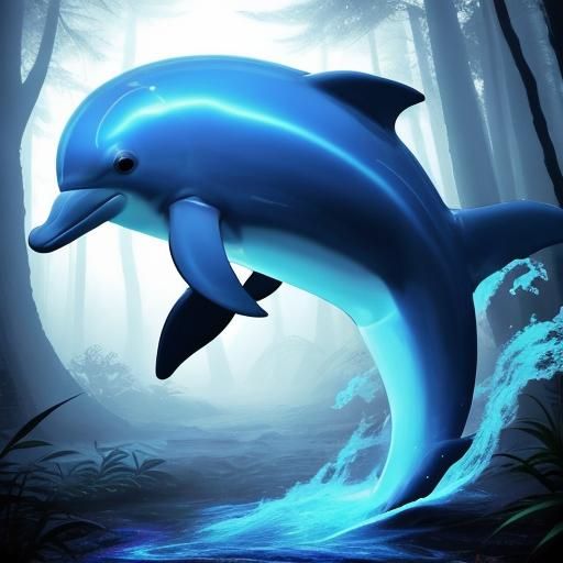 Luminous Blue Magic Dolphin in Forest