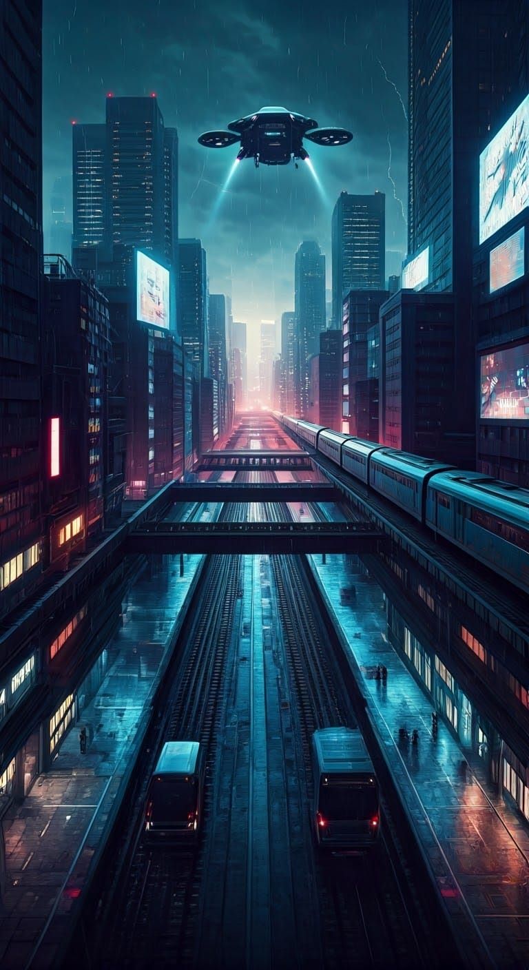 Cyberpunk Metropolis at Night: A Futuristic Urban Dystopia