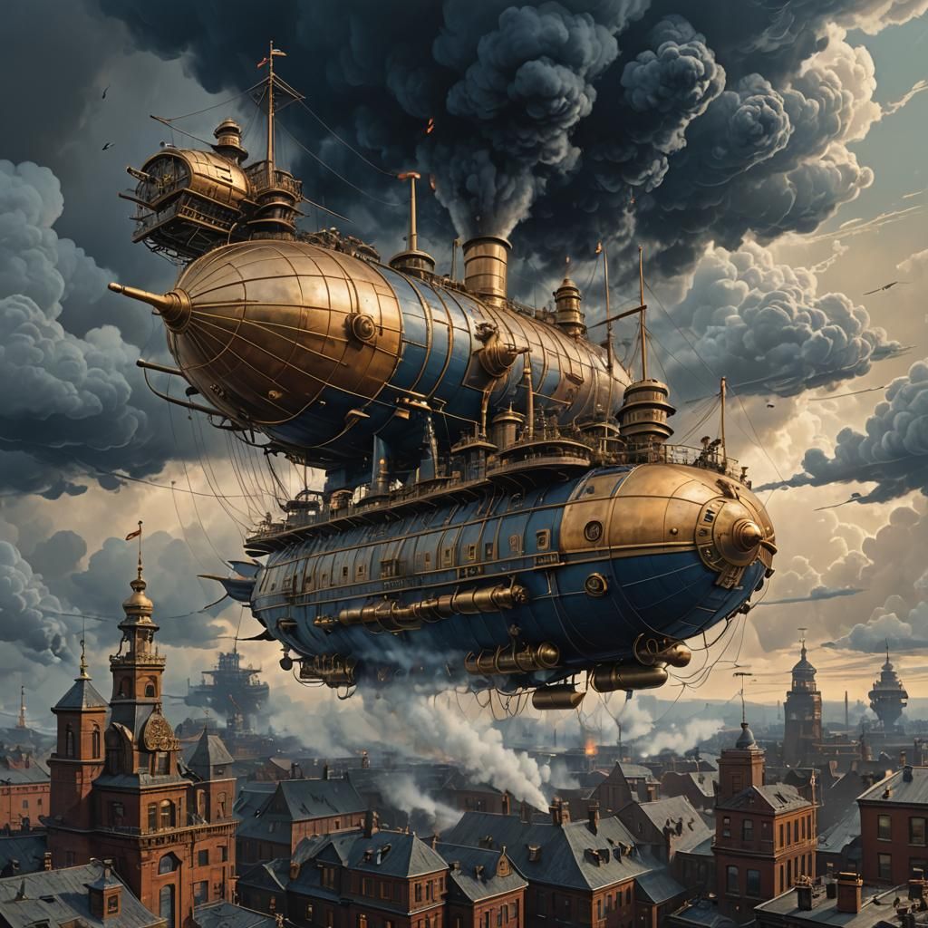 Steampunk Airship Battleship in Turbulent Skies