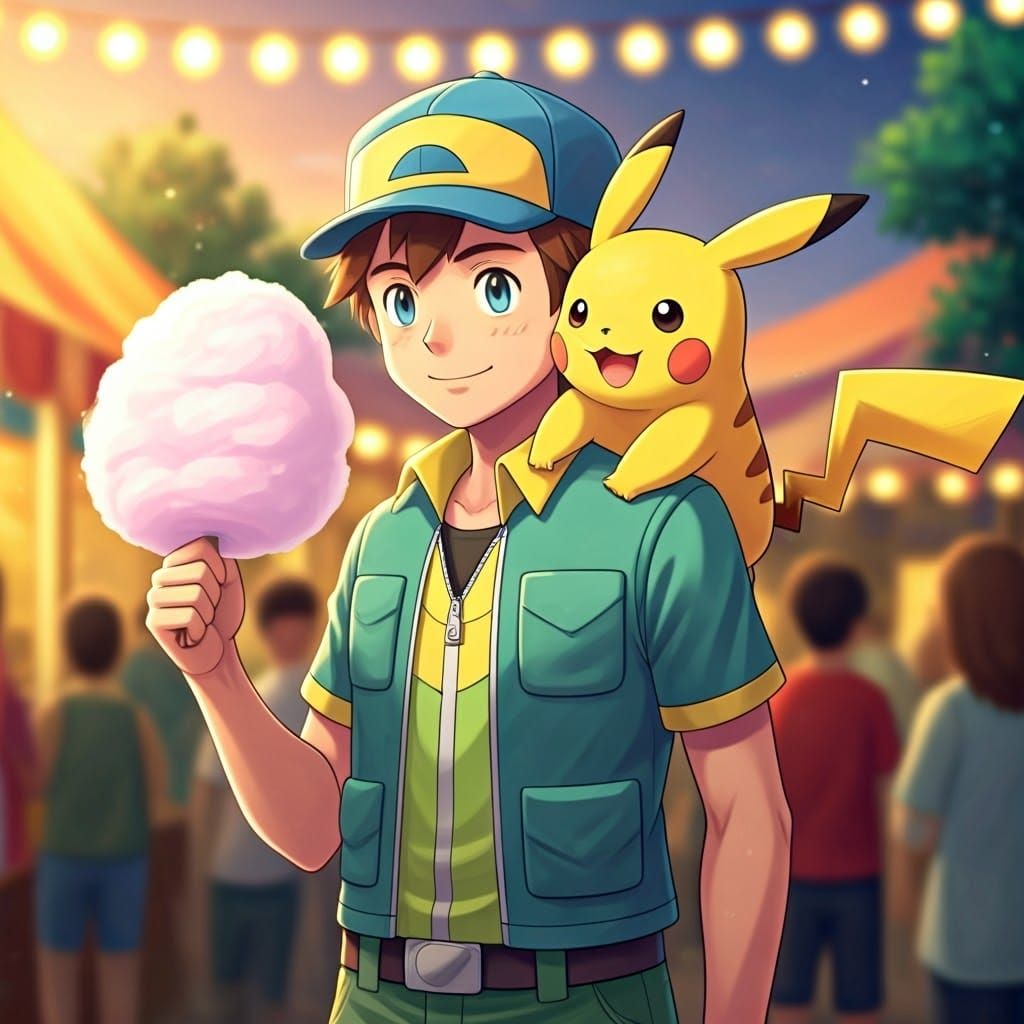 Pokémon Trainer and Pikachu Share Cotton Candy Delight at Ni...