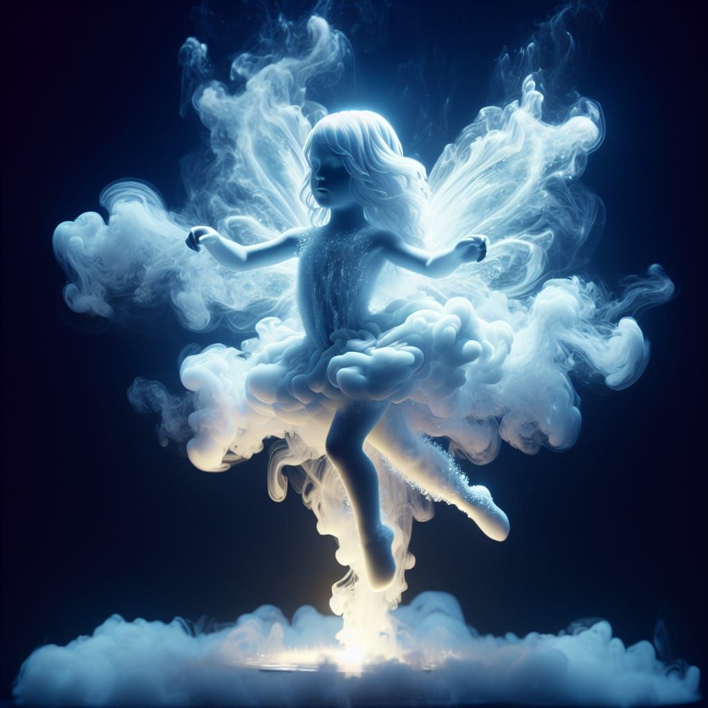 Ethereal Girl Dancing: Smoke and Ice Composition