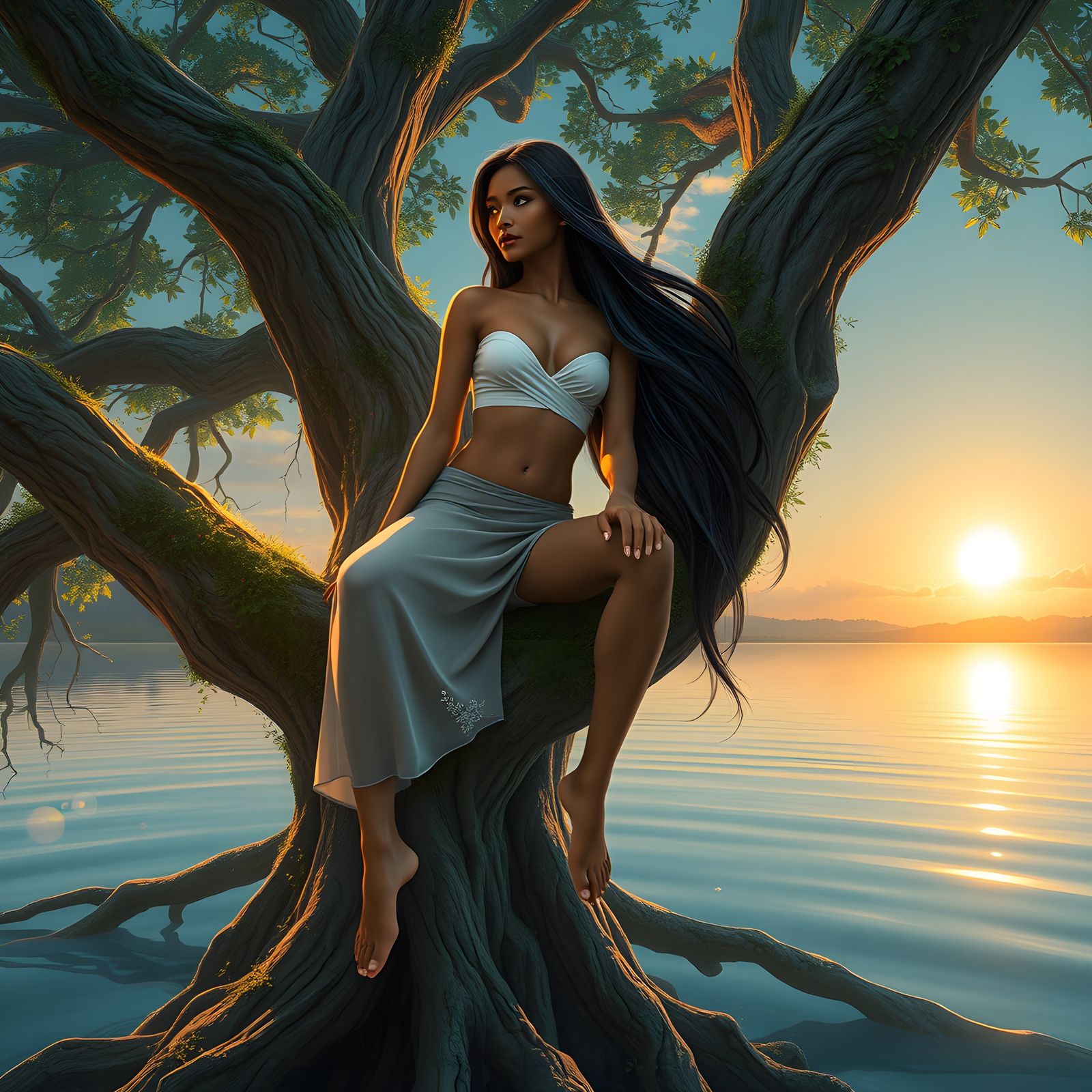 Thai Lady at Sunset: Detailed Digital Painting