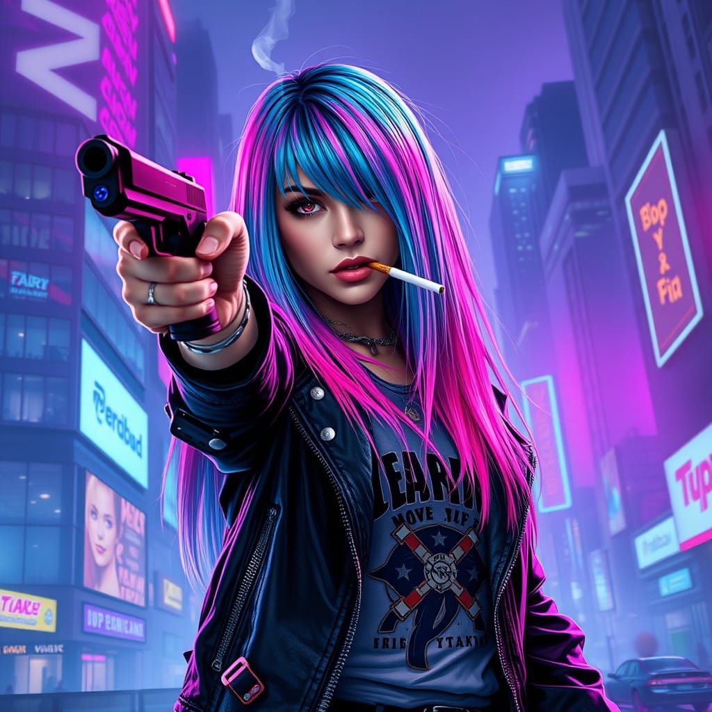 Cyberpunk Latina Rebel in Dystopian Cityscape