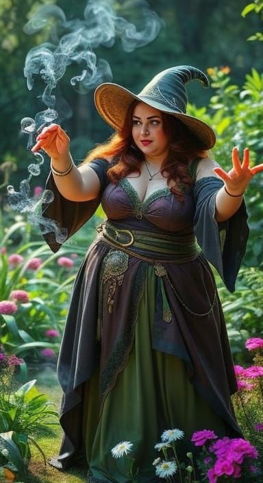 Sorceress Casting Magic in a Vibrant Oil Painting