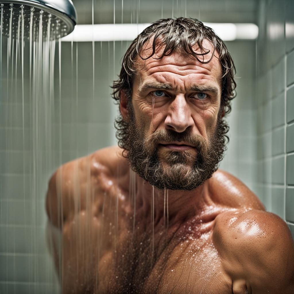 Rugby Player Portrait in Shower, Professional Studio Shot