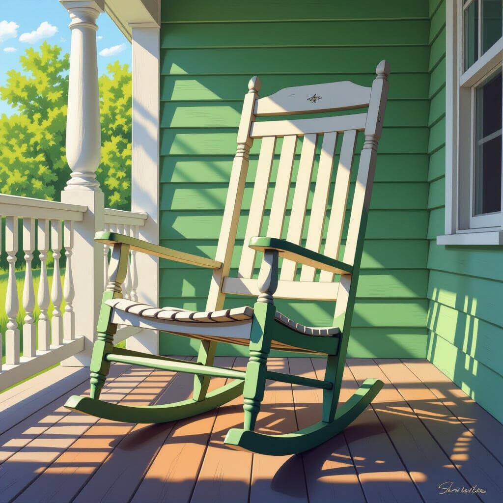 Country Rocking Chair on Porch in Hyperrealistic Style