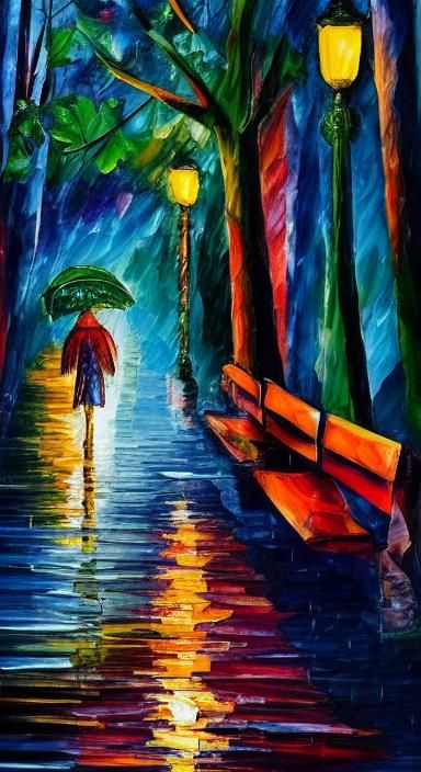 Rainy Park Alley in Paper Collage Style