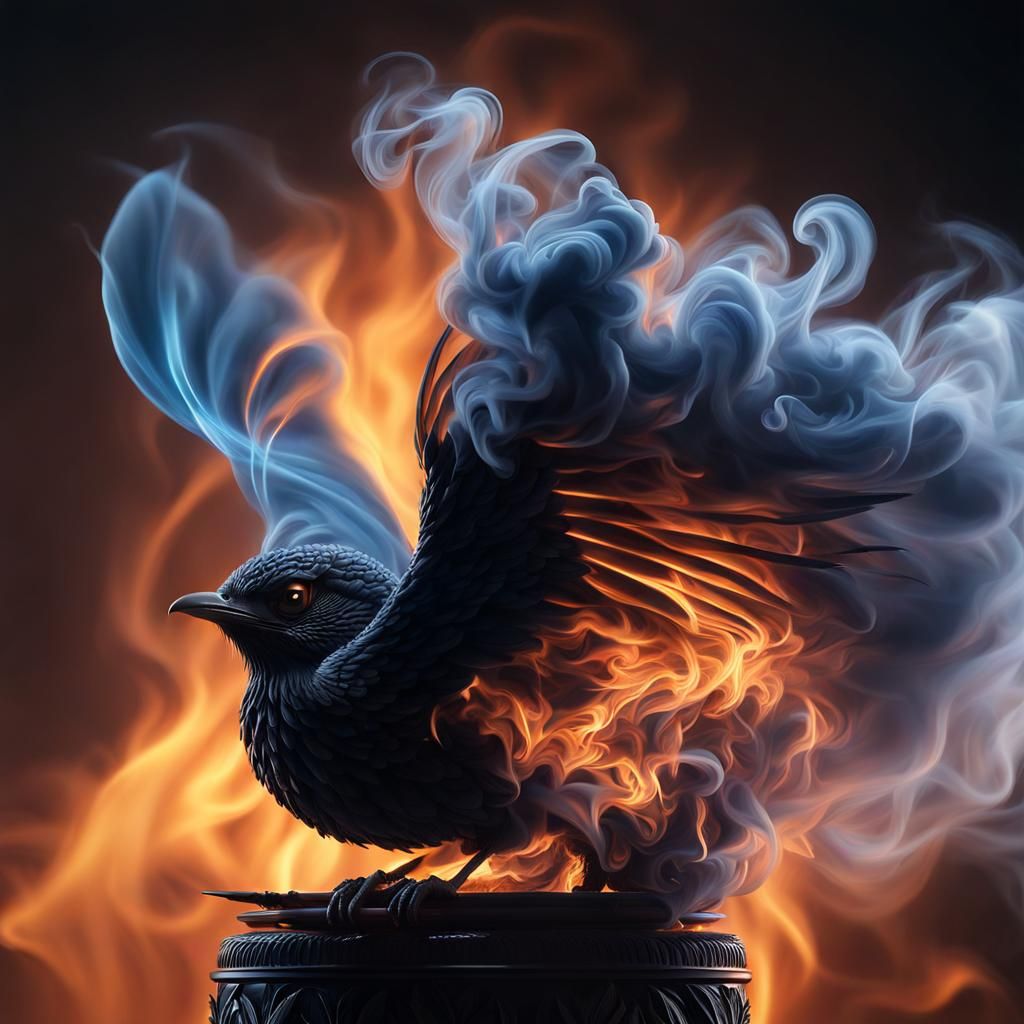 Smoke Bird Silhouette in Macro Photography