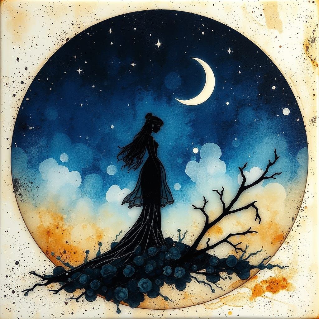 Luminous Moon Maiden in Waning Crescent Glow