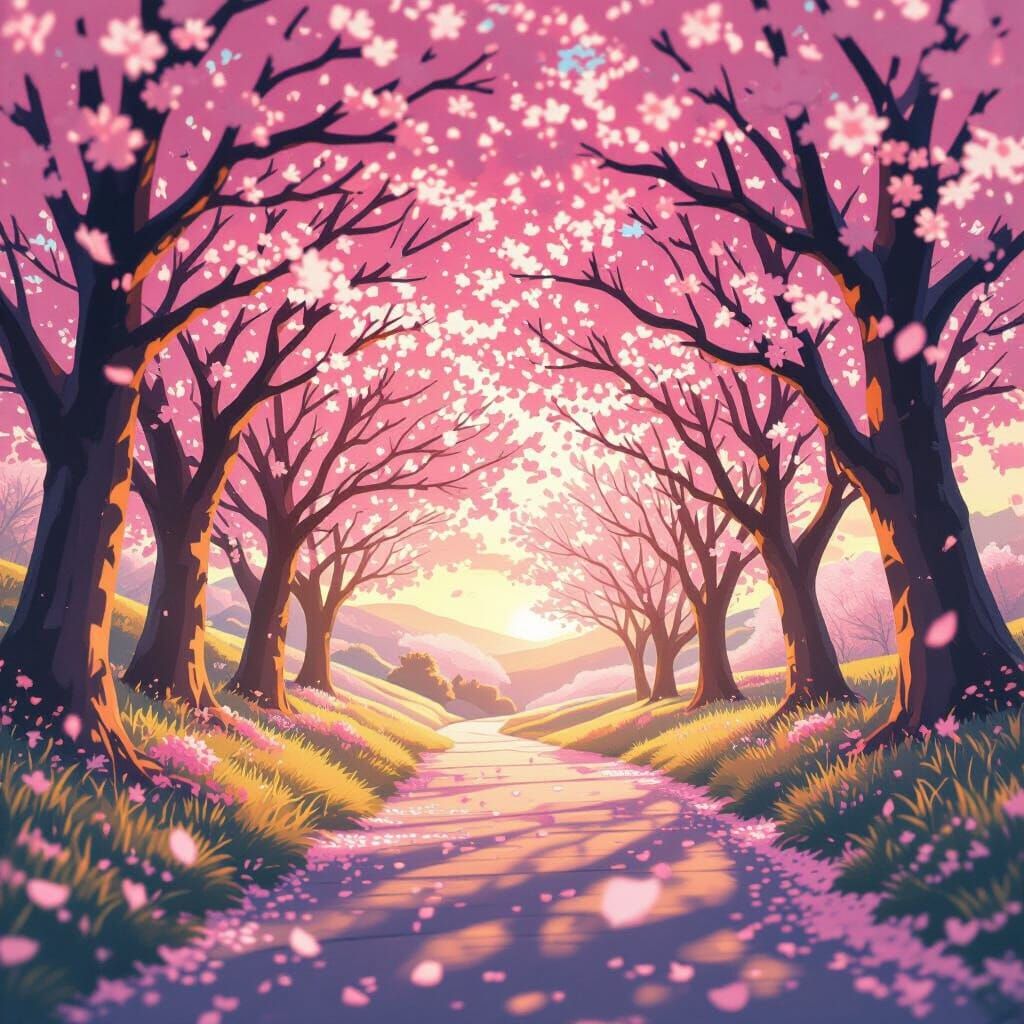 Anime Sakura Landscape in Studio Trigger Style