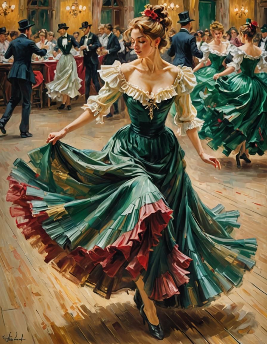 Young Ballerina Dancing Can-Can in Soft, Warm Light