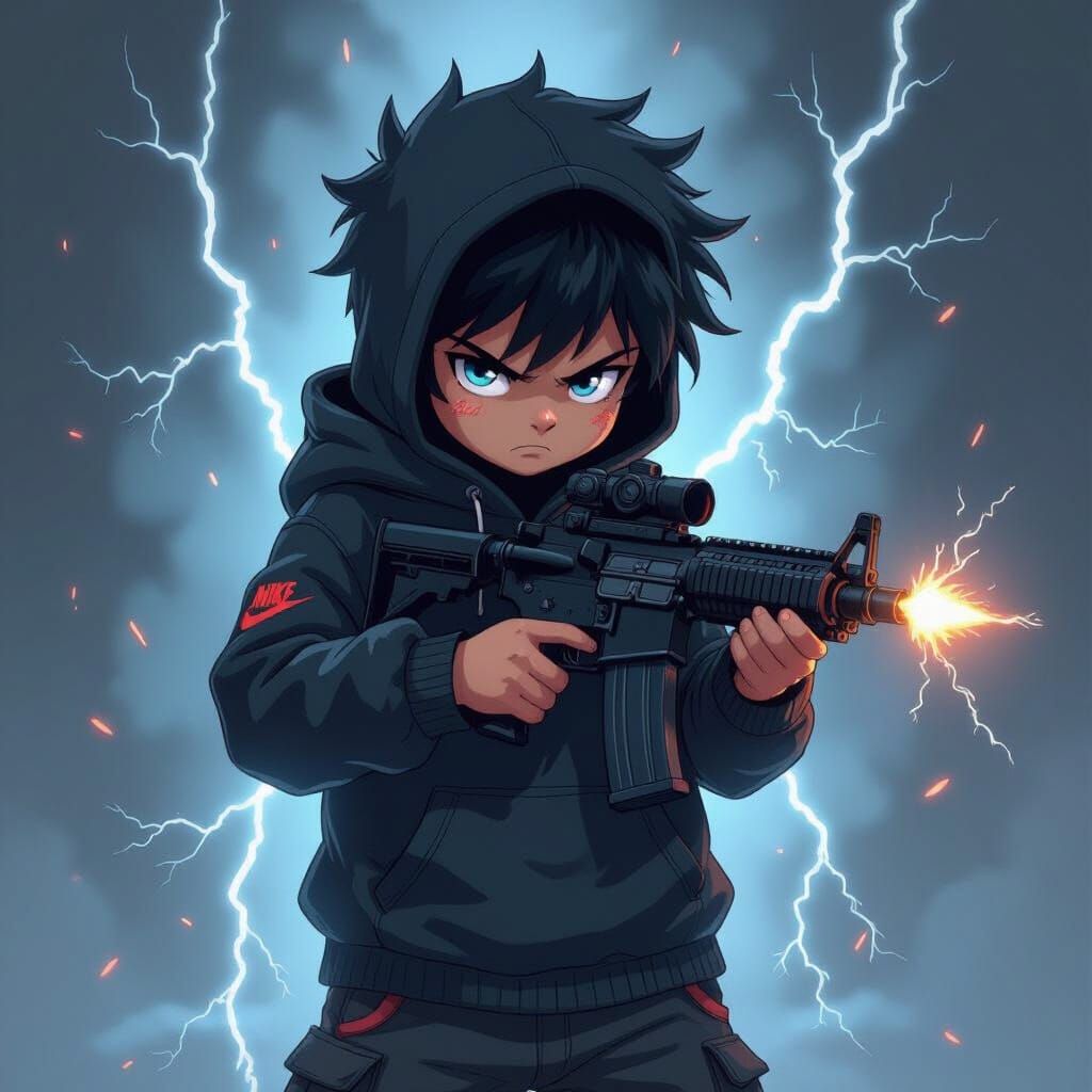 Scary Emo Kid with Hood Drip and Lightning