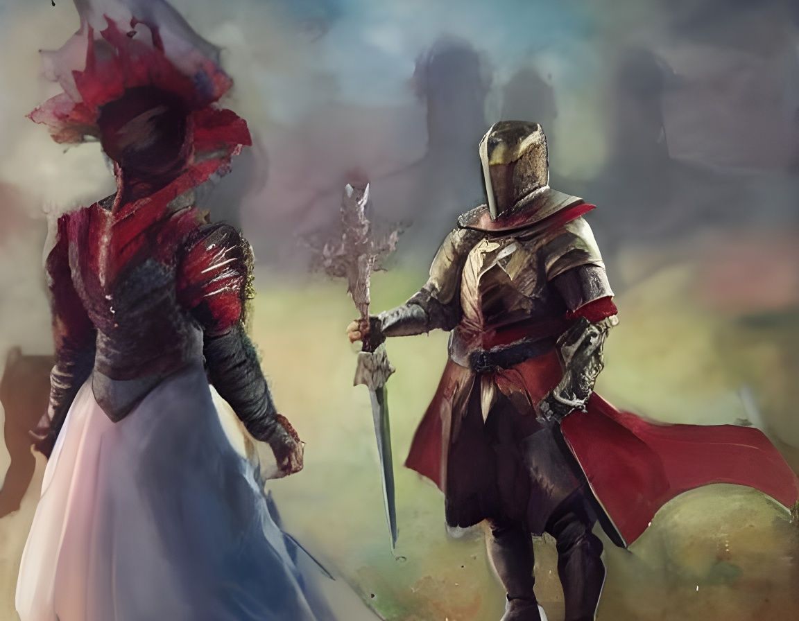 Woman and Knight in Forest with Dynamic Water Effect